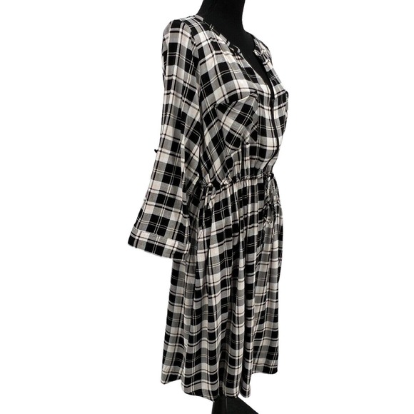 Torrid Dress Plaid Cream Black Peach Long Sleeve Henley Drawstring Waist Pockets - Picture 4 of 7